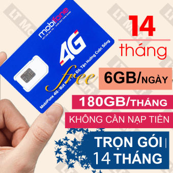 Sim 4G Mobifone trọn gói 14 tháng không cần nạp tiền 180Gb/tháng (6GB/ngày)12Max90 lướt web thả ga