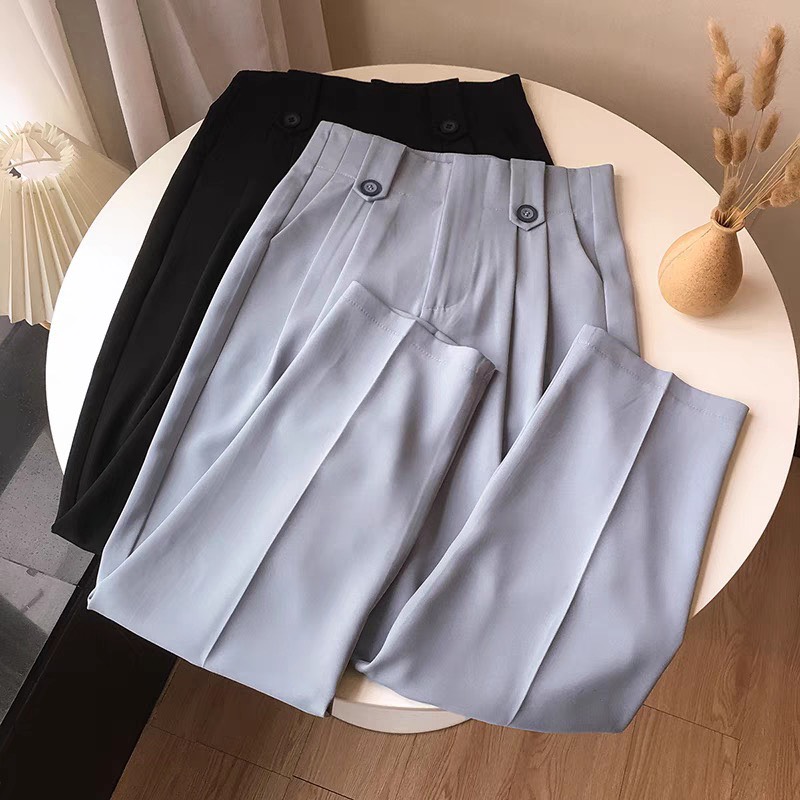 Quần baggy nữ Milala lưng cạp cao đai đỉa bản to dáng dài màu đen ghi đi học đi làm mã Q1887