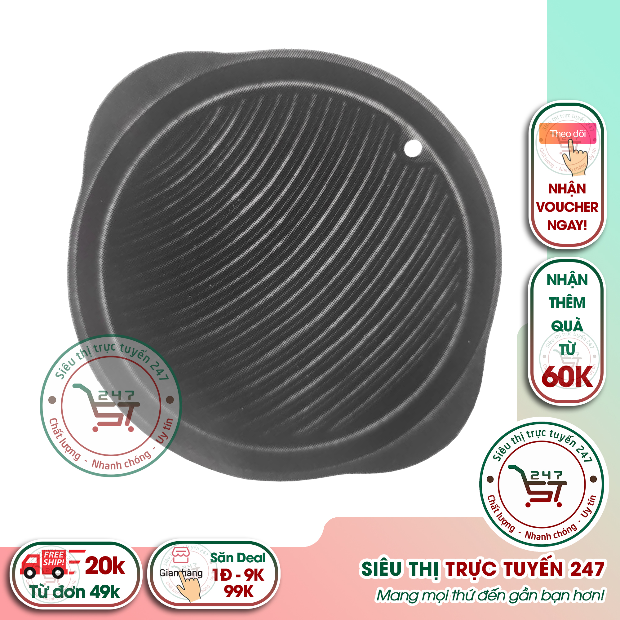 Vỉ nướng tròn sọc cong chống dính 26x26 cm nướng thịt thơm ngon Vỉ nướng trên bếp ga tiện dụng