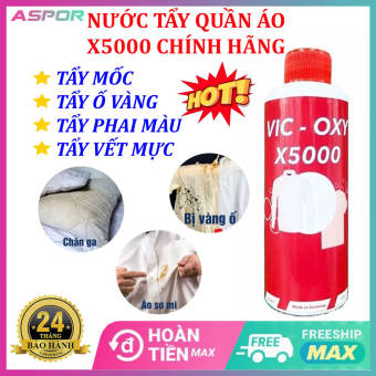 Nước Tẩy Trắng - Tẩy trắng quần áo, tẩy nấm mốc áo quần Vic oxy X5000, nước tẩy trắng quần áo, vết ố quần áo đa năng, combo 2 lọ siêu rẻ Vic oxy X5000 và X5000 Plus