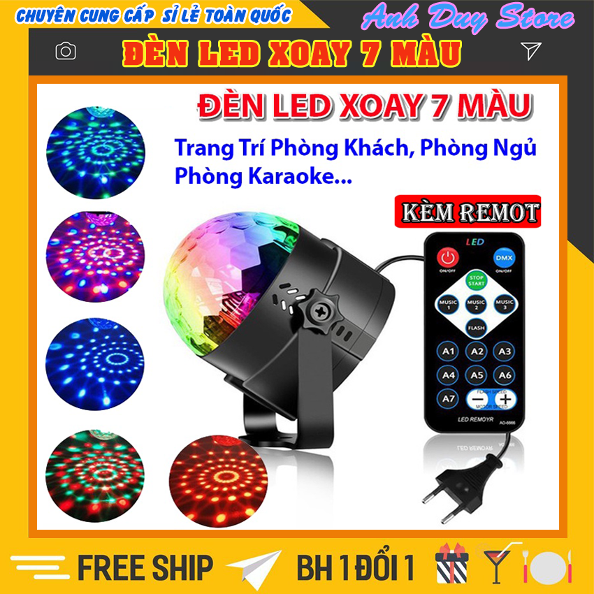 Đèn Led Sân Khấu 7 Màu Xoay 360 Độ, Đèn LED Vũ Trường, nháy chớp theo nhạc bay phòng sân khấu cảm ứng nhạc