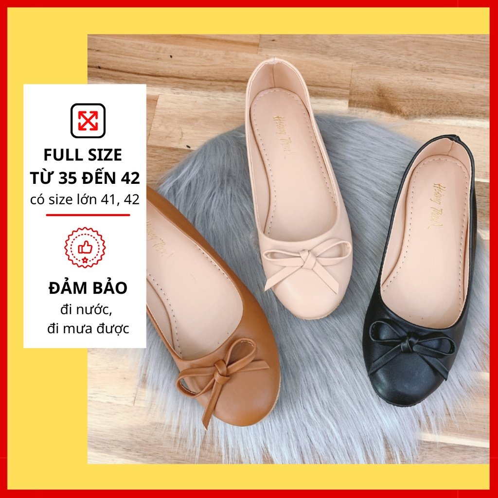 Giày Bệt Nữ Đế Bằng Đính Nơ Mũi Tròn Xinh Xắn Mang Êm Chân. Giày Búp Bê Hoàng Thanh A06