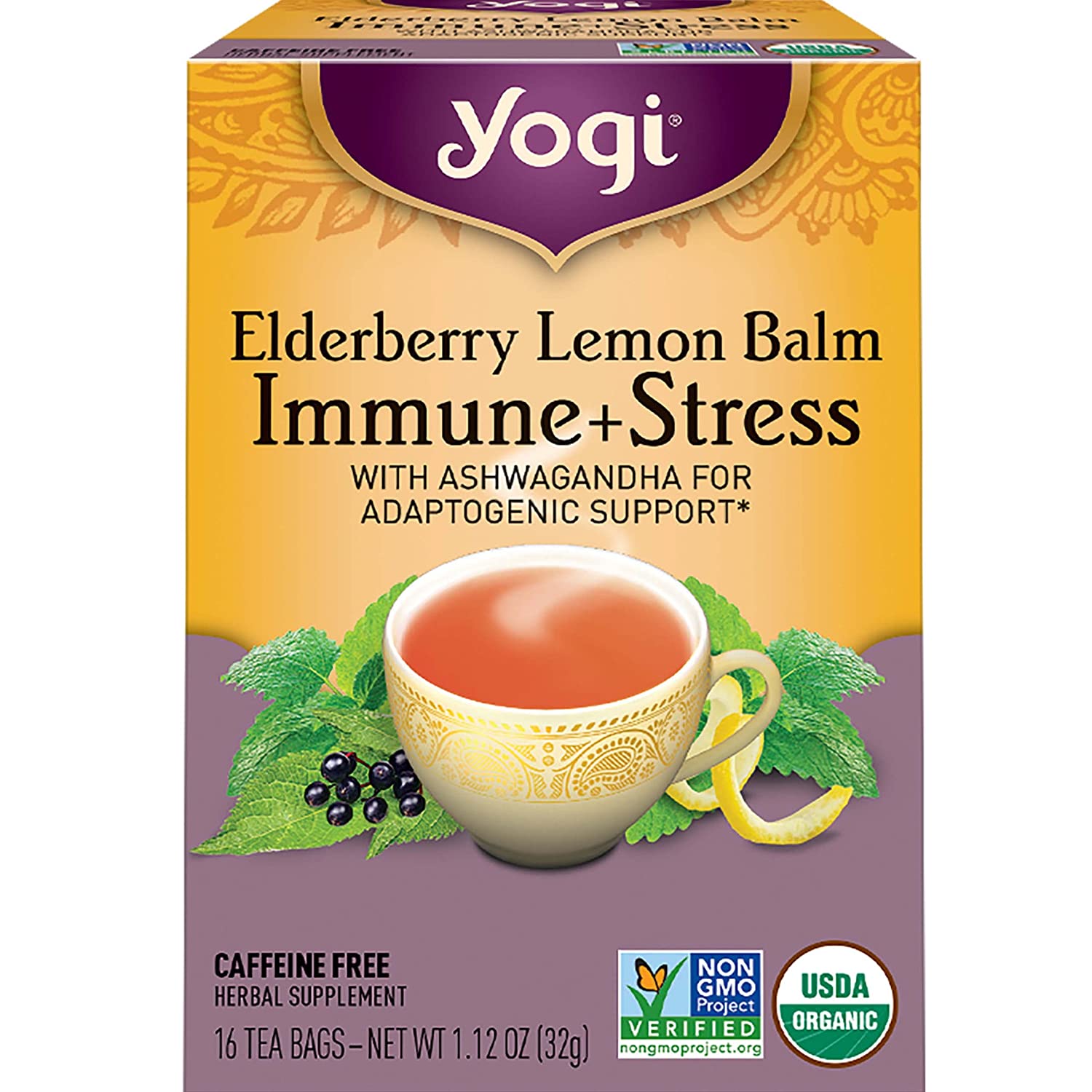 Yogi Tea - Elderberry Lemon Balm Immune and Stress trà hỗ trợ sức khỏe