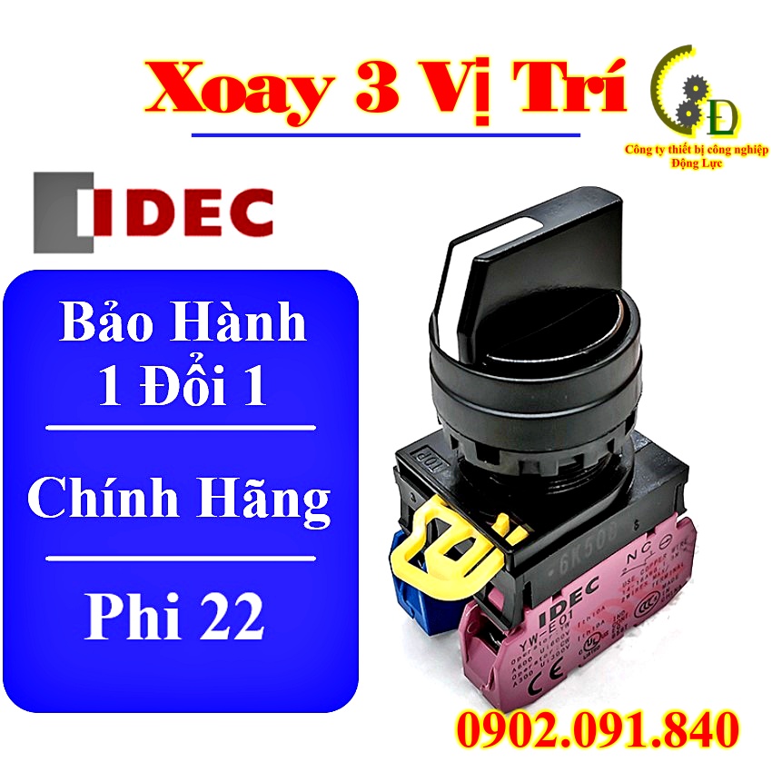 Công tắc xoay 3 vị trí phi 22mm tự giữ idec yw1s-3e11 1no-1nc