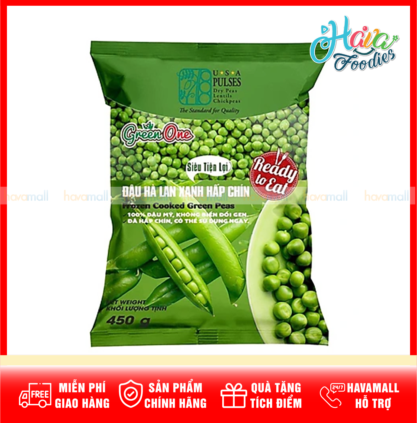 [HOÀN TIỀN MAX 10%] [CHỈ GIAO HỎA TỐC 2H TẠI HCM] Đậu Hà Lan Xanh Hấp Chín Đông Lạnh Havafoodies Túi 1000g – Frozen Cooked Green Peas