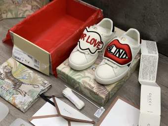 Sport shoes Gucci Ace for love, gucci Lip cách điệu series Ace goods likeauth premium full bill box