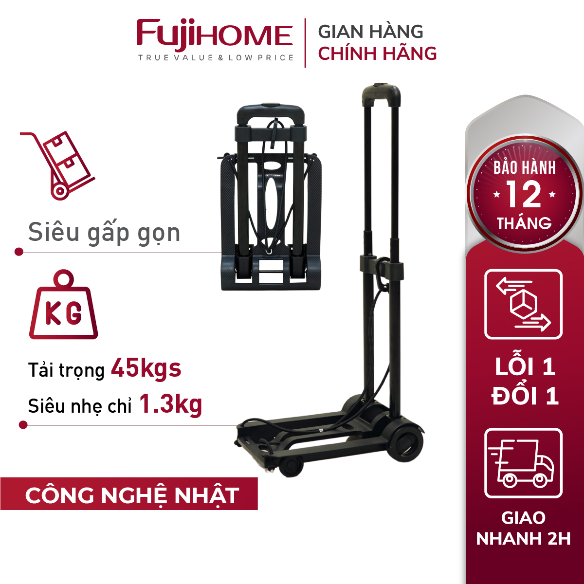 Xe đẩy hàng gấp gọn đi chợ Nhật Bản Nhập Khẩu HT-245 [Tặng kèm dây buộc] xe kéo hàng đi chợ gấp gọn mini siêu thị đa năng
