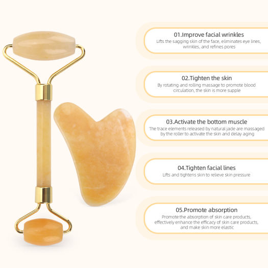 Con Lăn Ngọc Bích Màu Vàng Chính Hãng 100% Con Lăn Mát Xa Mặt Hai Đầu Bảng Guasha, Dụng Cụ Làm Đẹp Đá Ngọc Bích Tự Nhiên Nâng Mặt Lưng Cằm Cổ Mỏng Có Hộp