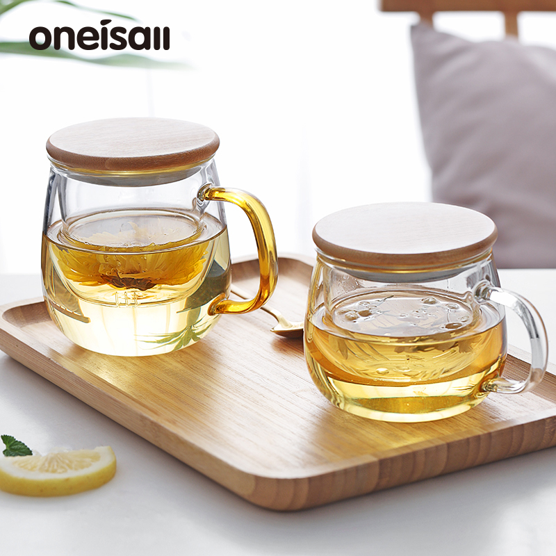 Bincoo thủy tinh cốc cốc cốc cốc trà với dụng cụ pha thủy tinh & nắp tre cốc cofee không chì 430ml/500ml, chịu nhiệt