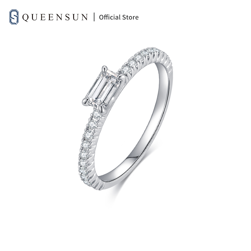 Queensun jewellery 18K gold  lab grown diamond ring fashionable personality simple ring  arrangemen emerald diamond ring 祖母绿形状钻石戒指