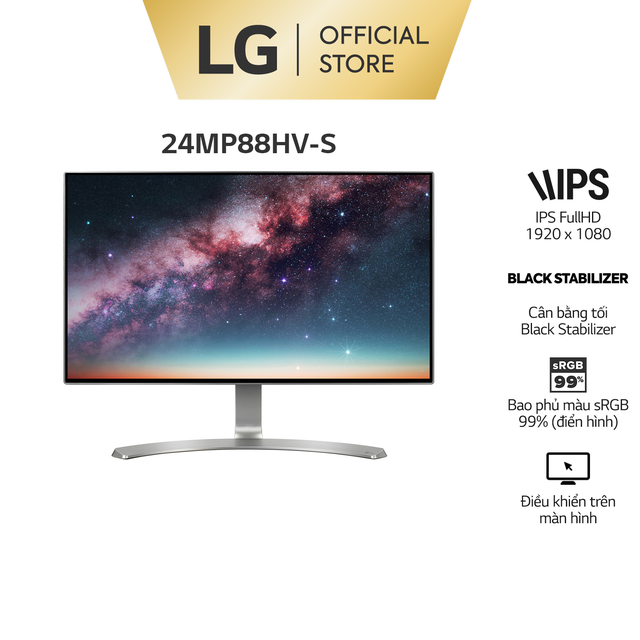 Màn hình lcd lg ips 24'' full hd srgb over 99% thiết kế không viền 4 cạnh loa 5w 24mp88hv-s
