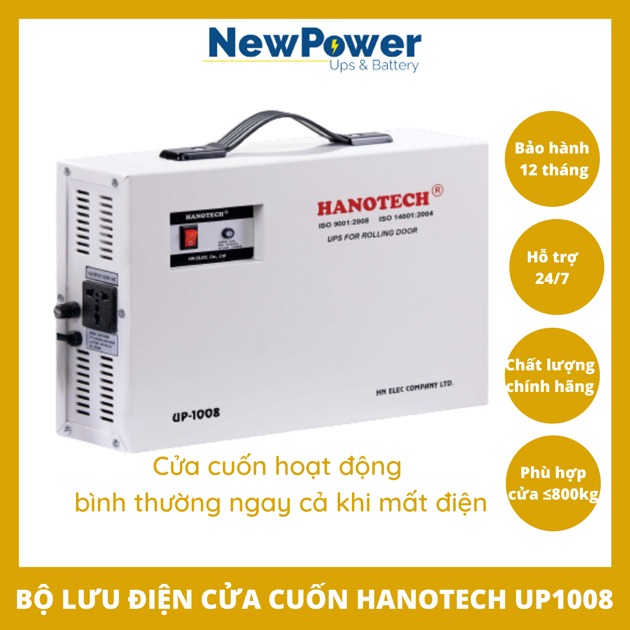 Bộ lưu điện cửa cuốn Hanotech UP1008, dùng cho motor cửa cuốn 800kg, mới 100%, bảo hành 12 tháng