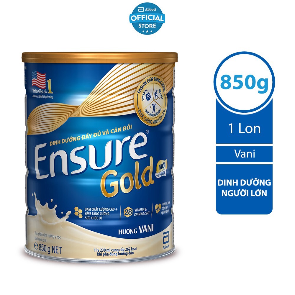 Sữa bột Ensure Gold hương vani 850g/lon