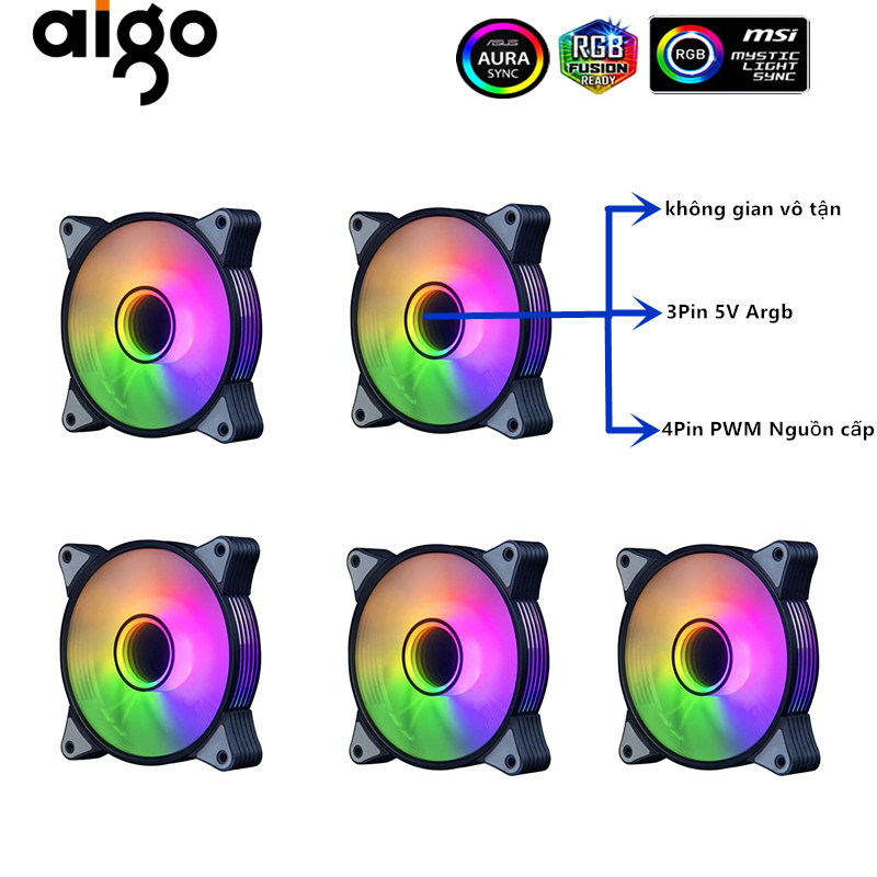 Ar12 pro 5 packed 12cm 5v 3pin rgb aura sync case fans for desktop pc computer 4 pin pwm power without controller