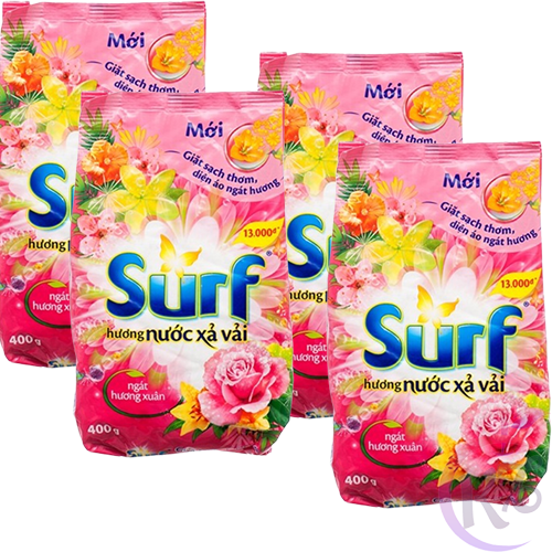 Combo 4 bịch Bột giặt Surf gói 380g hương nước xả vải ngát hương xuân - xà bông giặt đồ tẩy sạch đánh bay mọi vết bẩn cứng đầu
