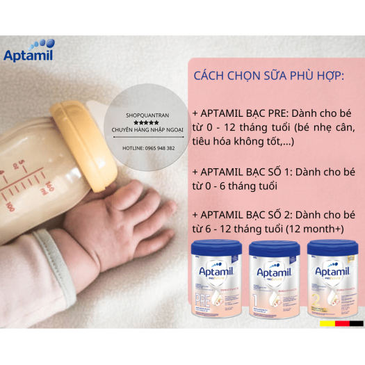 Sữa Aptamil Đức Bạc Pre,1,2 (Date 2025 Mẫu Mới) 800G Chính Hãng Giá Tốt