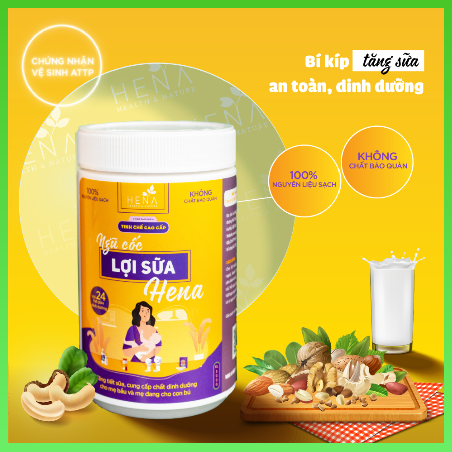 Ngũ Cốc Lợi Sữa Hena 500g - Ngũ Cốc Bà Bầu với 100% Nguyên Liệu Hữu Cơ - Giúp Mẹ Bầu có Sữa Về Nhiều, Nhanh, Đặc Chỉ Sau 3 Ngày - Cải Thiện Chất Lượng Sữa - Sản Phẩm Chính Hãng, Cao Cấp - Đã Được Kiểm Nghiệm và Công Bố