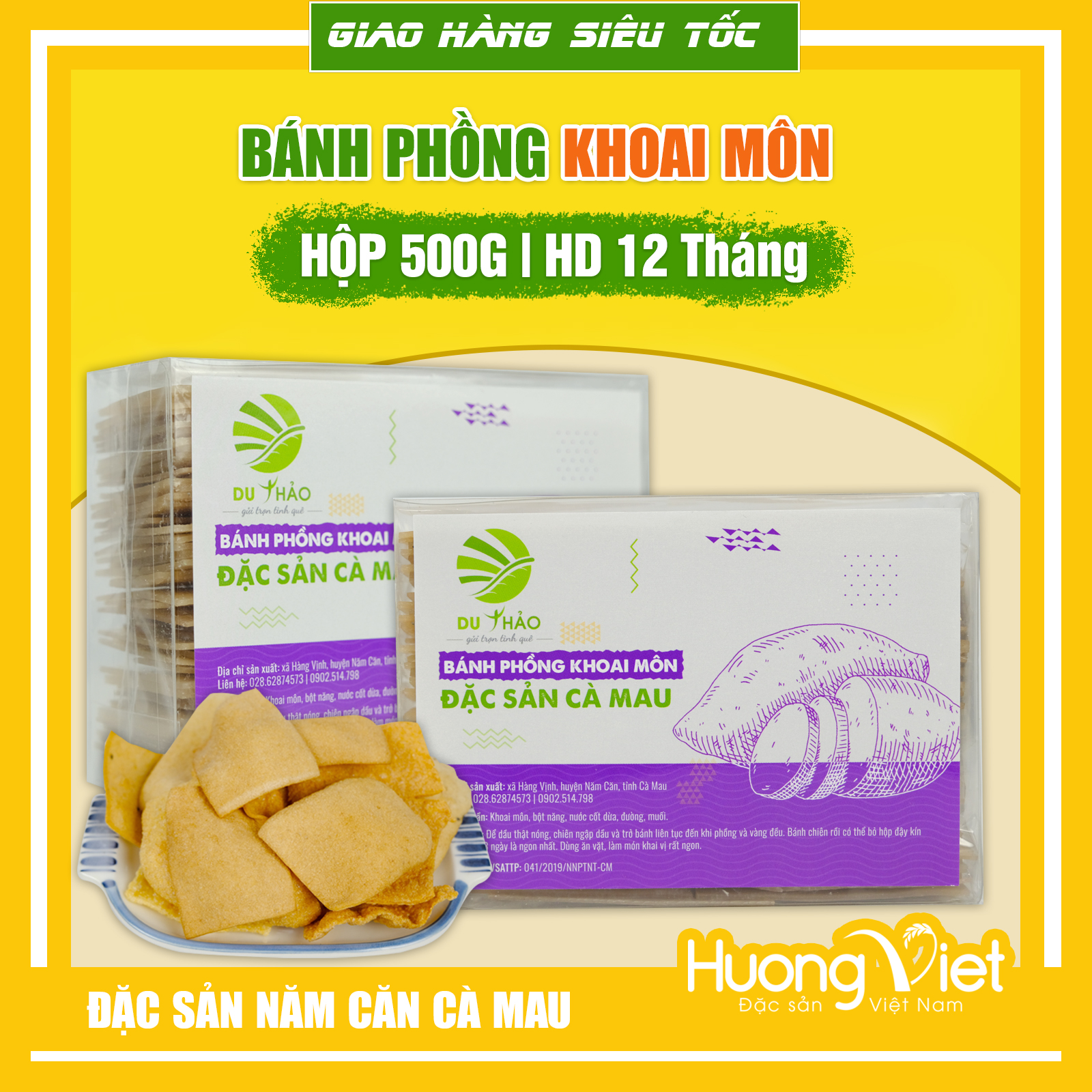 Bánh phồng khoai môn, bánh phồng chay Năm Căn hộp 500g, đặc sản Cà Mau chính gốc