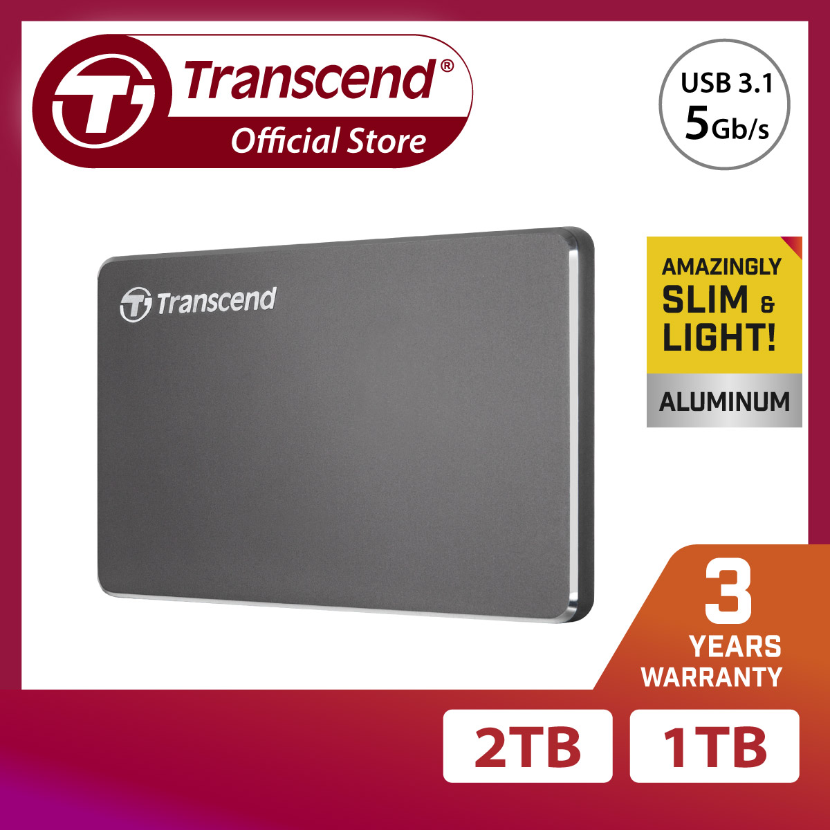 Ổ cứng di động transcend storejet c3n luxury slim usb 3.1 - hàng chính hãng
