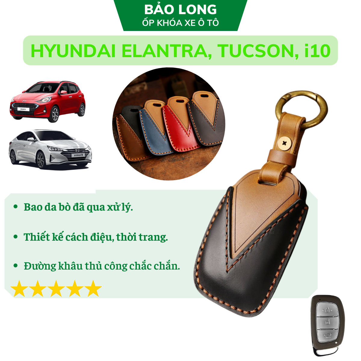 Bao da khâu tay thủ công Hyundai Elantra, Tucson, i10 2019