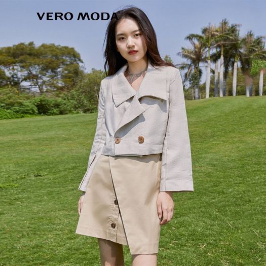 Vero Moda Áo Blazer Lửng Trơn Vải Lanh Hai Nút Có Ve Áo Cho Nữ 321208018