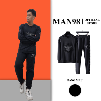 Đồ Bộ Nam Thu Đông Cổ Tròn Thêu Logo Ong, Bộ Nỉ Nam Cao Cấp M8