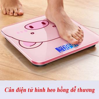 Cân sức khoẻ điện tử Personal Scale 180kg mặt kính cường lực hình heo hồng dễ thương, cân điện tử