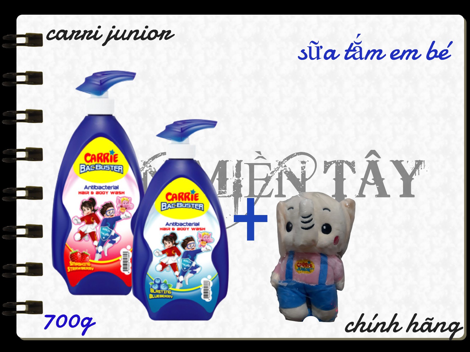Sữa tắm gội sạch khuẩn carrie junior 700g