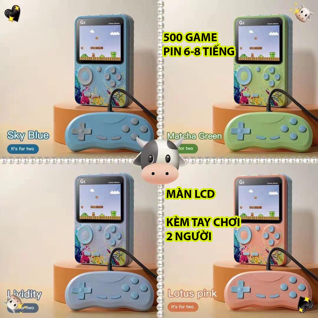 Máy chơi game 4 nút cầm tay G5 cao cấp, sẵn 500 game, màn hình LCD, kèm tay cầm 2 người chơi, pin dung lượng 6-8 tiếng