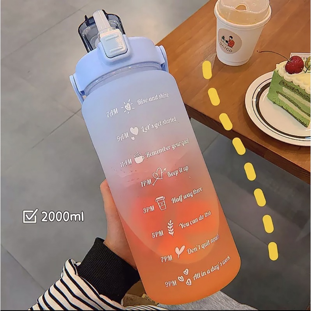 Bình Nước 2L tặng kèm Sticker Có Vạch Báo Giờ Uống Nước - Bình Nước Kiểu Dáng Thể Thao Tiện Lợi - Bình Nước Dễ Thương Nhiều Màu - Bình nước thể thao dung tích lớn có kèm ống hút và quai xách