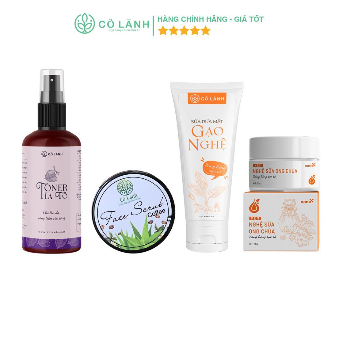 Bộ 4 sản phẩm dưỡng da mặt cơ bản Cỏ Lành - Thành phần 100% từ tự nhiên