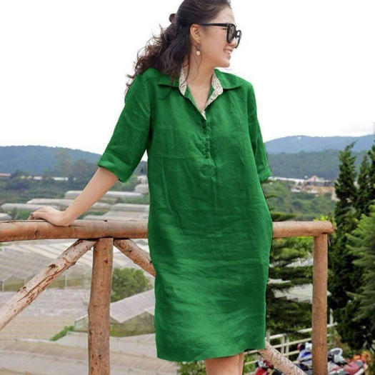 Đầm suông linen tay hến trẻ trung, chất vải linen mềm mát, thời trang phong  cách Nhật Bản D84 | Shopee Việt Nam