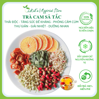 Trà Cam Sả Tắc gói 10gram LIKATA - Thanh Lọc Thải Độc Giải Nhiệt Tăng Sức Đề Kháng Phòng Cảm Thư Giãn Dưỡng Da (Gồm: Cam, Sả, Tắc, Hoa Nhài, Hoa Hồng)