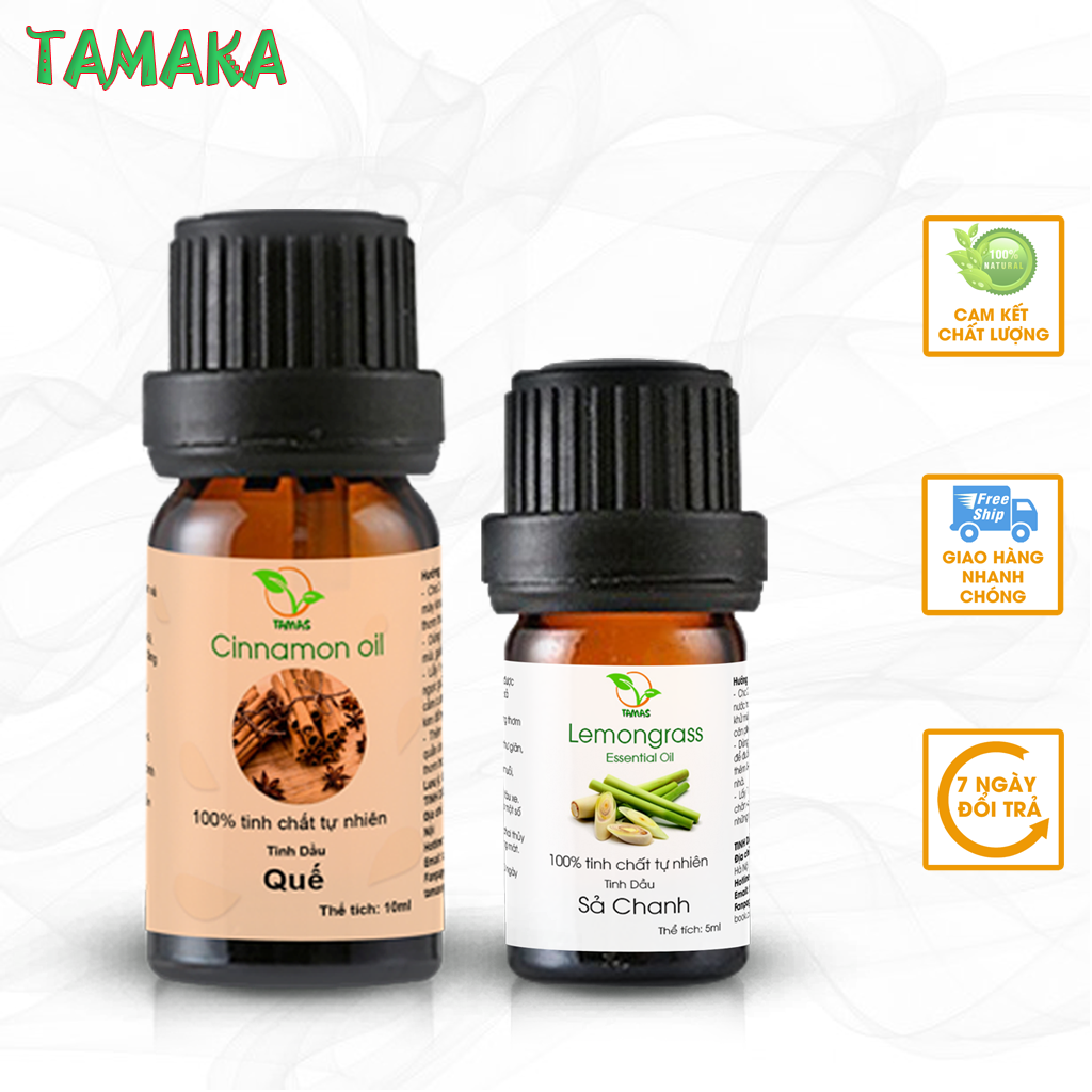 Combo tinh dầu Quế 10ml+ tinh dầu Sả Chanh 5ml nguyên chất, tinh dầu thơm phòng, xịt thơm xe, giúp khử mùi thanh lọc không khí, kháng khuẩn, hỗ trợ hô hấp, chăm sóc da, xua đuổi muỗi và côn trùng, dùng cho đèn xông, máy khuếch tán.