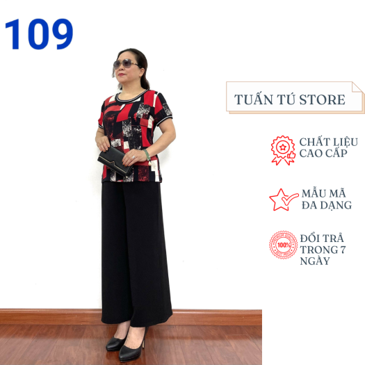 Thời Trang Nữ Trung Niên - Bộ Đồ Trung Niên 2021 - Áo lụa ( mặt sau cotton) phối quần đũi lụa Ống Rộng cực đẹp dành cho quý bà U50 - U60 - U70 - Tuấn Tú Store