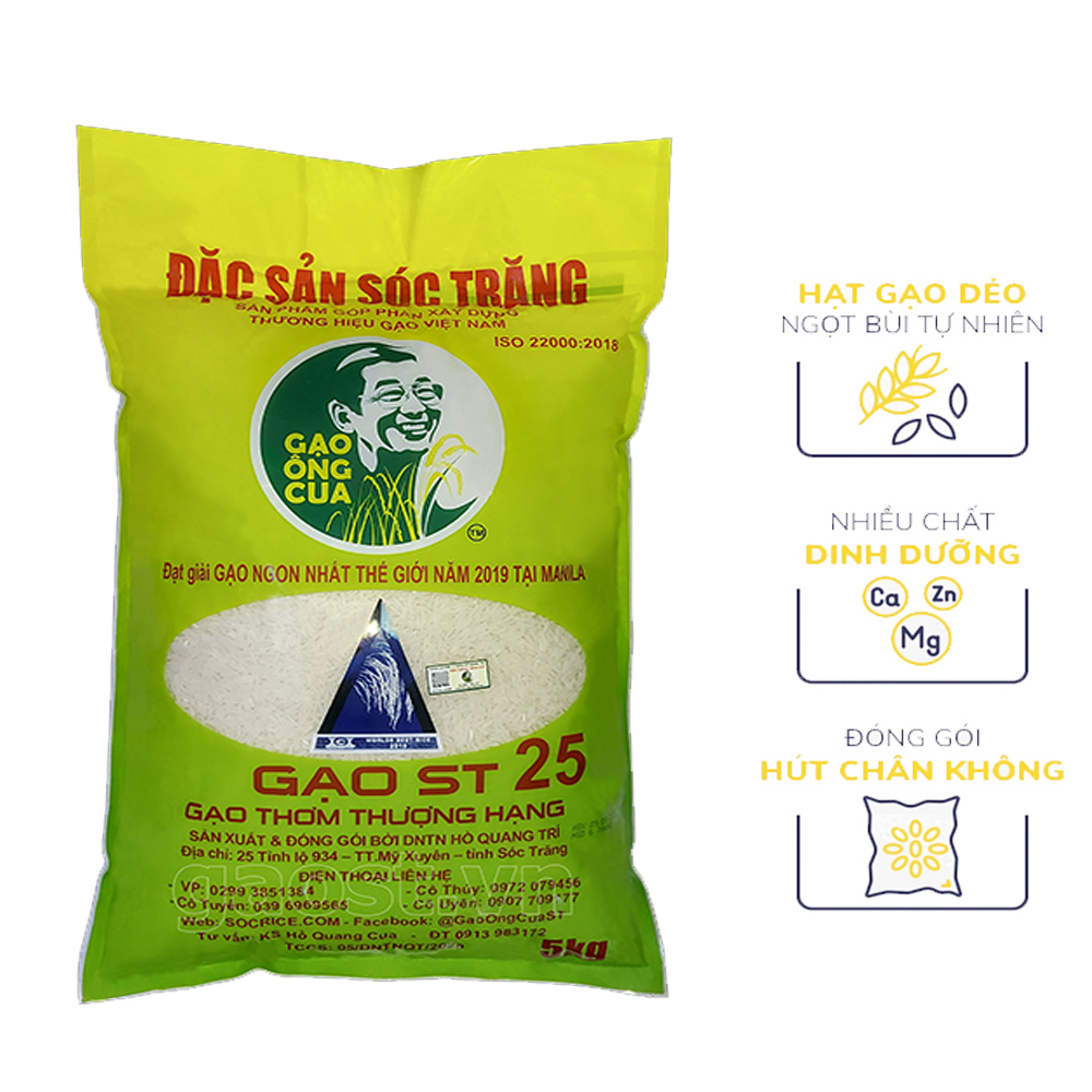Gạo ST25 Ông Cua túi 5Kg - Giá Sỉ, Hàng chính hãng Phân Phối