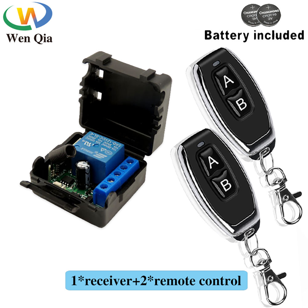 Wenqia mô-đun nhận rơ le dc 12v 10a 1ch công tắc điều khiển từ xa không dây rf bộ phát 2 trong 1