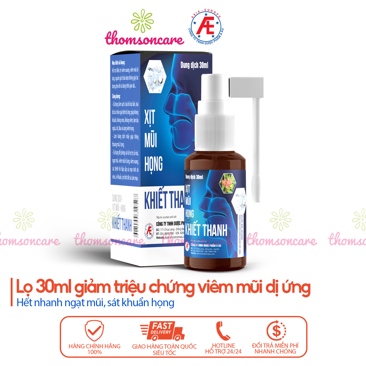 Dung dịch Xịt mũi - Kháng khuẩn, kháng virus họng Khiết Thanh chai 30ml
