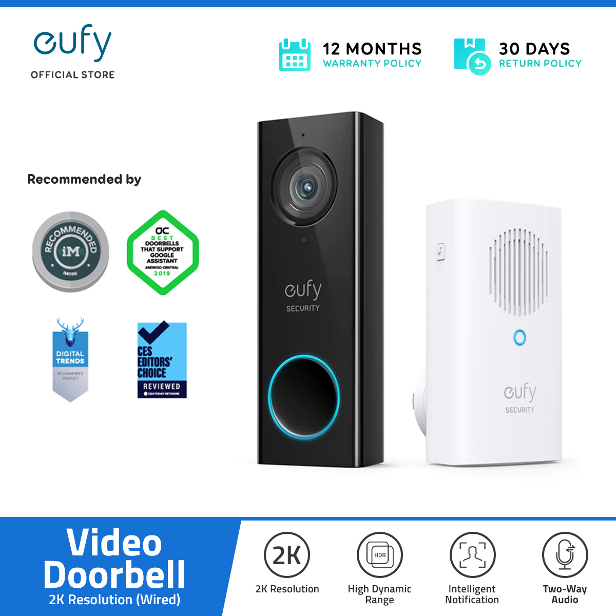 eufy wireless battery video doorbell 2k