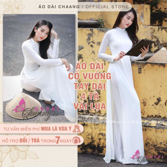 Áo dài 4 tà học sinh_Chaang_May sẵn áo dài trắng học sinh tay dài, vải áo dài lụa