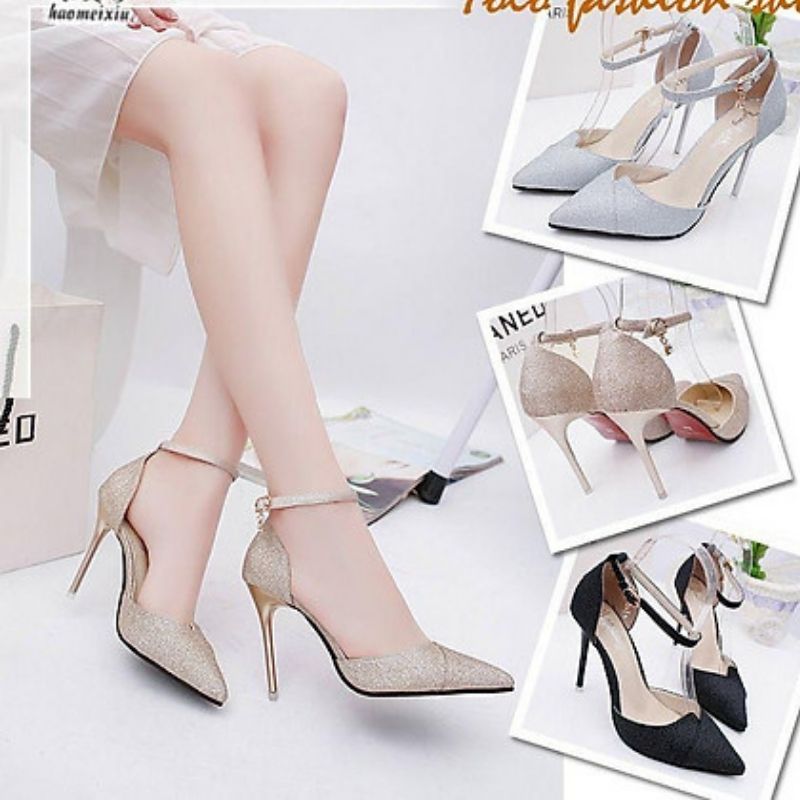 Giày cao gót bít mũi kim tuyến xéo mũi CG-0329