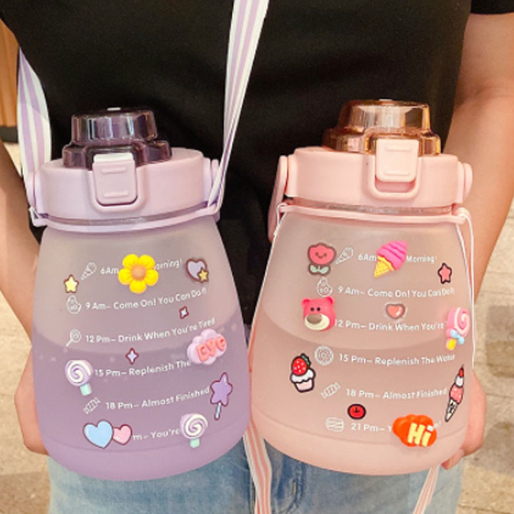 Bình nước chia vạch 1200ml , bình đựng nước 1.2l nhắc nhở uống nước sắc màu