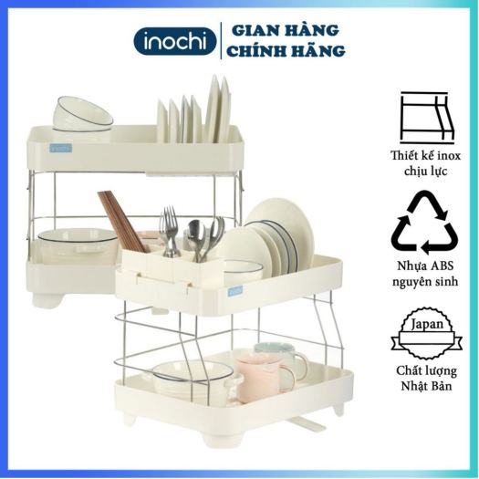 ✾No☫  Giá để bát đĩa kệ để chén bát inochi chạn bát Inox 2 Tầng Có Khay Thoát Nước Thông Minh Dùng Để Làm Giá Úp Bát Đĩa Chén