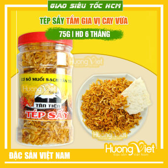 Tép sấy giòn tẩm gia vị, ruốc sấy khô ăn liền hộp 75g, làm bánh tráng trộn, ăn kèm cơm