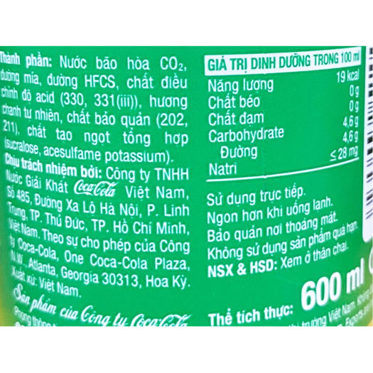 THÙNG 24 CHAI NƯỚC NGỌT HƯƠNG CHANH SPRITE 600ML
