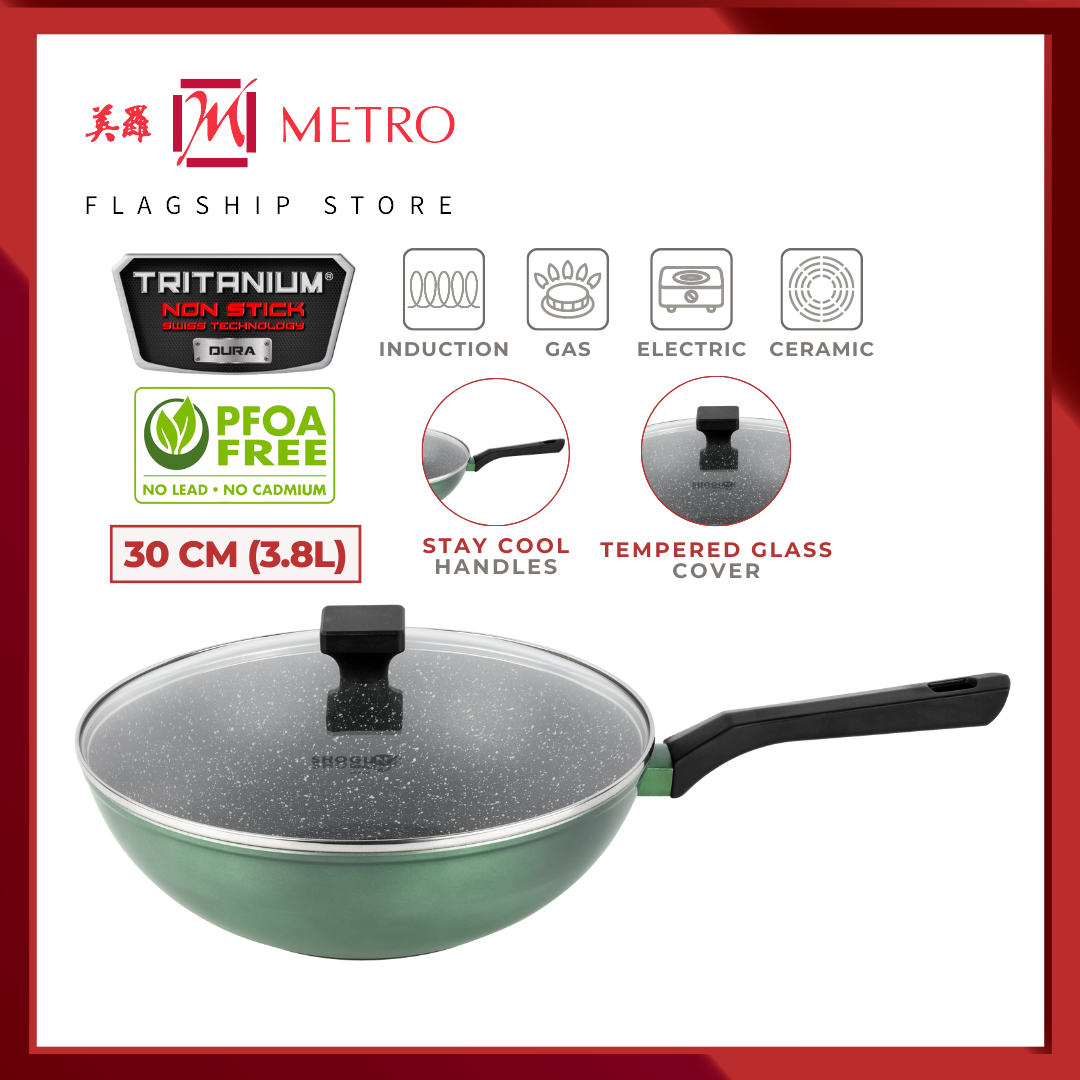 La gourmet 36cm Light Cast Iron Wok with Glass Lid (6.2L)