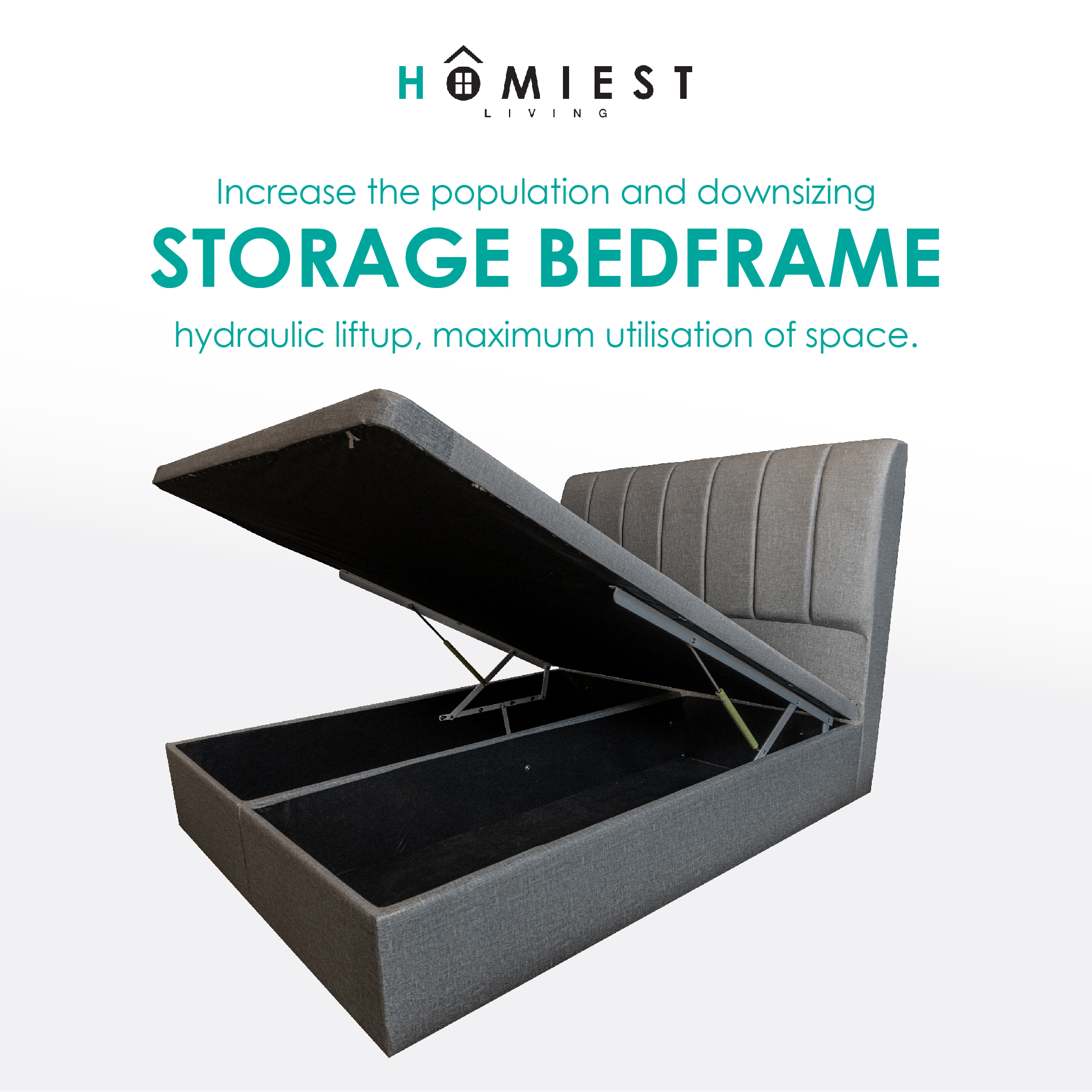 (Free Installation) Homiest / Bedframe / Storage / PU Leather / Single / Super Single / Queen / King / Grey · v2