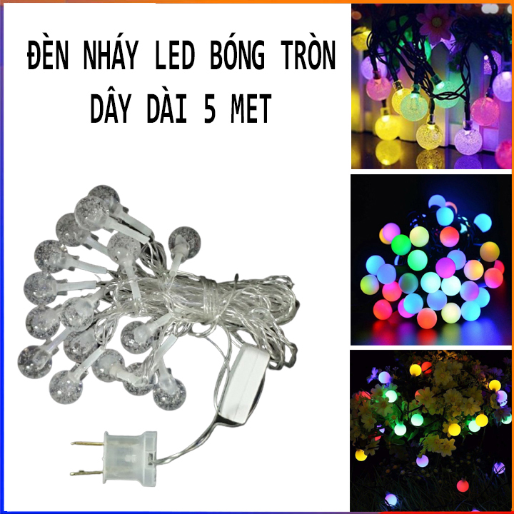 Đèn led pha lê trong suốt dây màu đen dài 5m chống nước