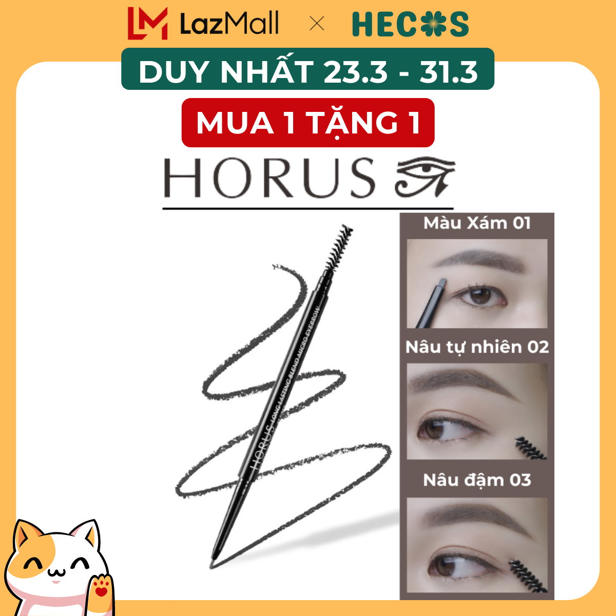 Chì kẻ mày đầu mảnh hai đầu Horus đầu chì siêu nhỏ 1.8mm, lâu trôi, không lem Eye Beauty Expert Long Lasting Blend Micro Eyebrow