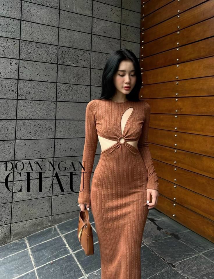 Đầm tay dài ôm body khoen eo khoét 3 bên eo cực hot , chất thun gân mềm mịn ly hot hot